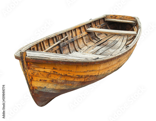 Obraz na płótnie Weathered wooden fishing boat dockside location object environment view. Isolated on transparent background, png. w salonie