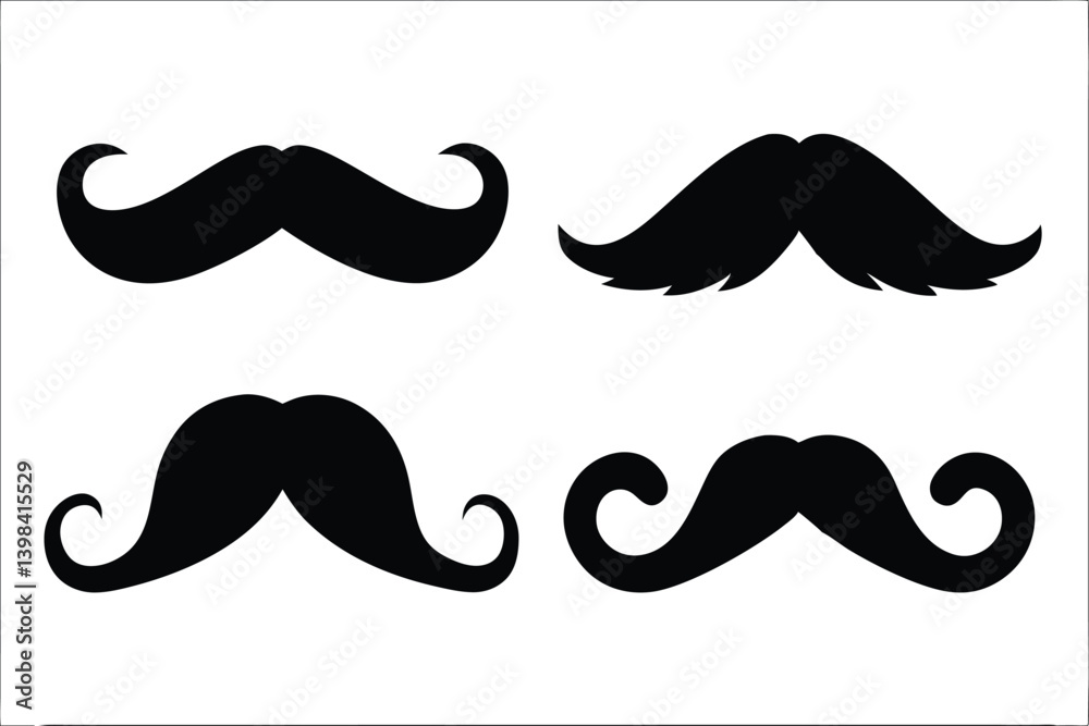 mustache silhouette vector set, moustache icon collection