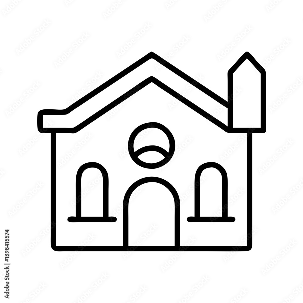 Simple line art drawing of a house building with chimney and arched windows vector illustration Simple line art drawing of a house building with chimney and arched windows vector illustration