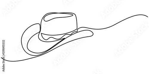 Cowboy hat continuous one line drawing vector illustration. Premium vector, Continuous cowboy hat one line drawing minimalism design isolated on white background, Editable outline pro concept.