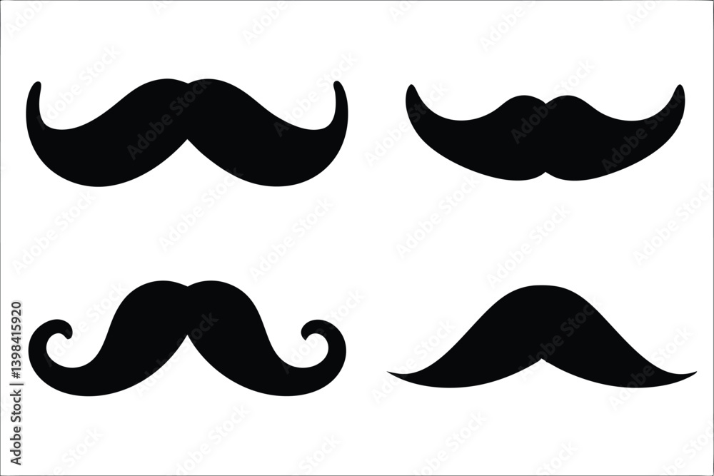 mustache silhouette vector set, moustache icon collection
