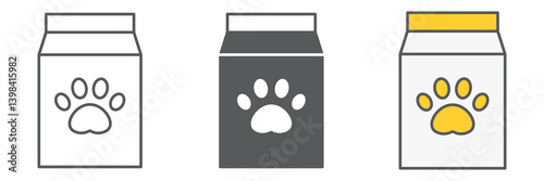 Dog food pack icon collection, pet shop and animal paw print, pet food vector icon set, vector graphics, editable stroke outline sign, eps 10