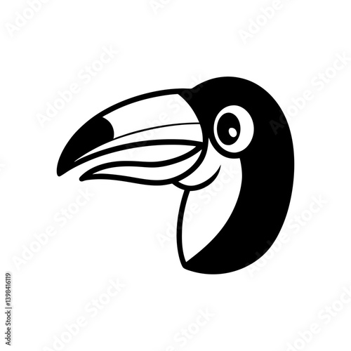 Black Silhouette Cute Kawaii Toucan Head with Colorful Beak vector illustration