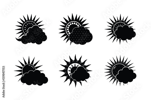 sun cloud combo vector art silhouette