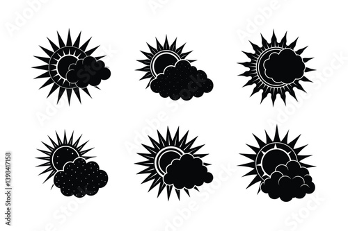 sun cloud combo vector art silhouette