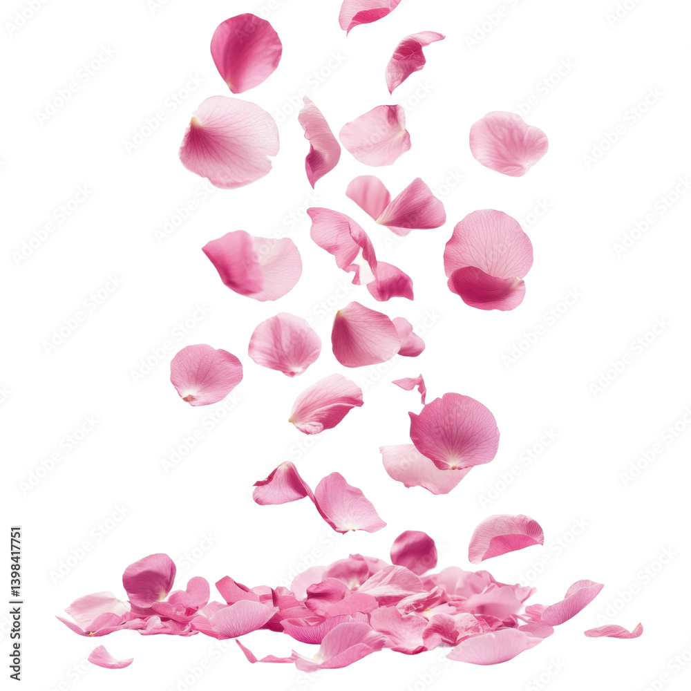 Fototapeta premium Falling pink petals outdoor garden photography serene atmosphere