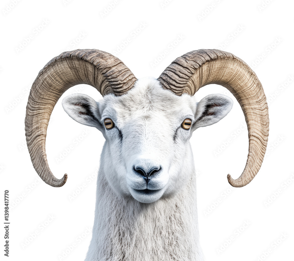 Majestic ram portrait animal nature's beauty. Isolated on transparent background, png.