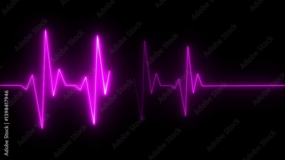 glowing neon hart beet animation love icon with heart beat line animation on black background. medical concept Abstract glowing blue heartbeat signal icon animation video.