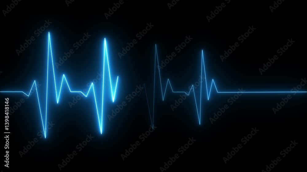 glowing neon hart beet animation love icon with heart beat line animation on black background. medical concept Abstract glowing blue heartbeat signal icon animation video.