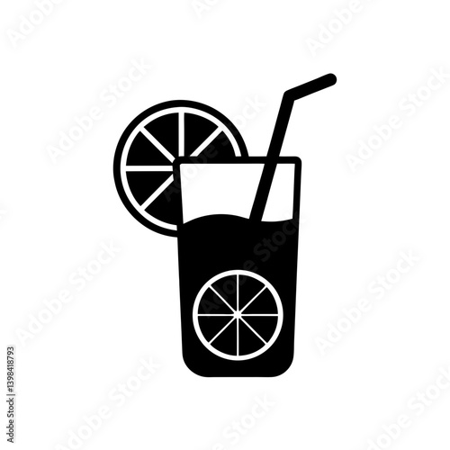Black Silhouette Simple Lemonade Glass Icon vector illustration