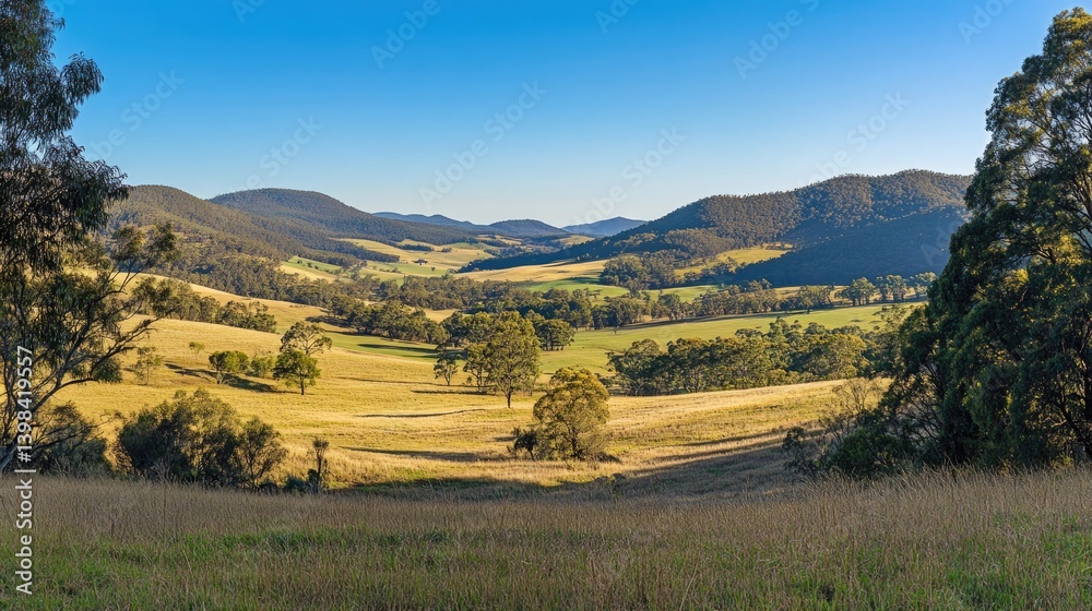 Serene Australian Valley Landscape Under a Clear Sky Serene Australian Valley Landscape Under a Clear Sky