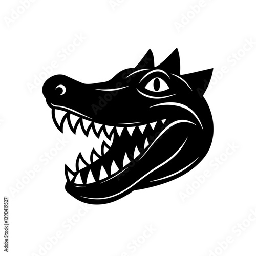 Black Silhouette Alligator Head Mascot with Exaggerated Features vector illustration