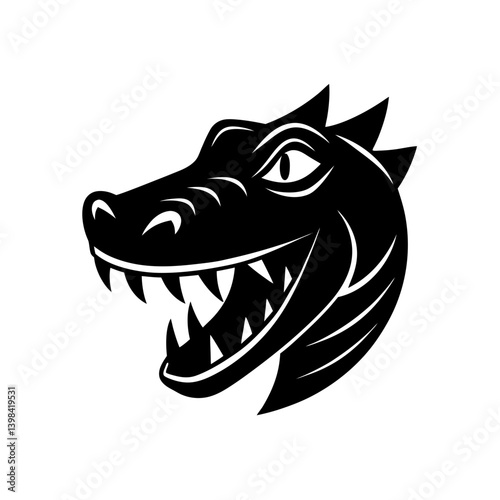 Black Silhouette Alligator Head Mascot Featuring Exaggerated Sharp Teeth vector illustration