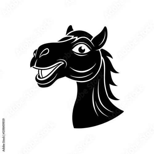 Black Silhouette Camel Head Mascot with Large Exaggerated Features vector illustration