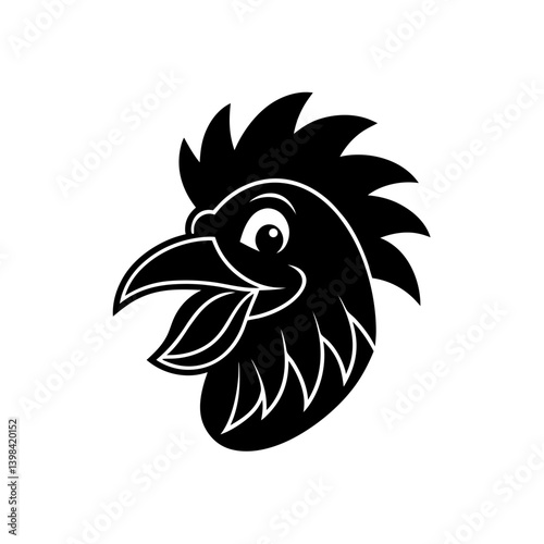 Black Silhouette Chicken Head Mascot with a Bright Exaggerated Comb vector illustration