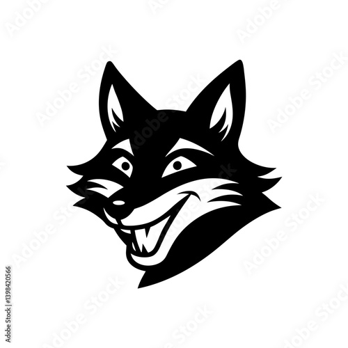 Black Silhouette Fox Head Mascot with a Playful Stylized Grin vector illustration