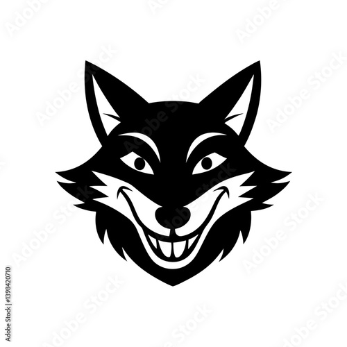 Black Silhouette Fox Head Mascot Featuring Funny Exaggerated Features vector illustration