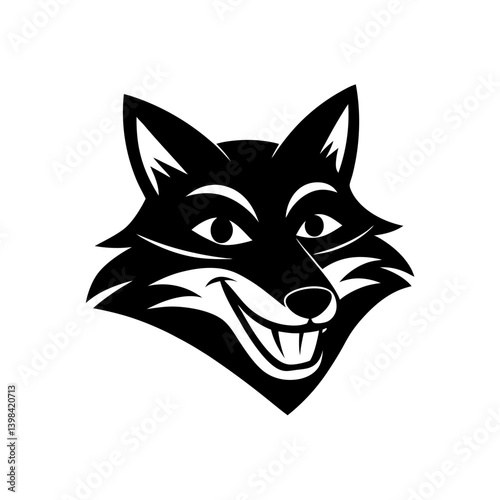 Black Silhouette Fox Head Mascot with Exaggerated Features vector illustration