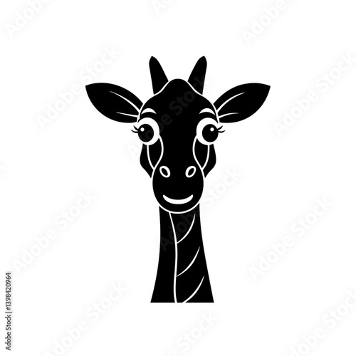 Black Silhouette Giraffe Head Mascot with Exaggerated Long Neck vector illustration