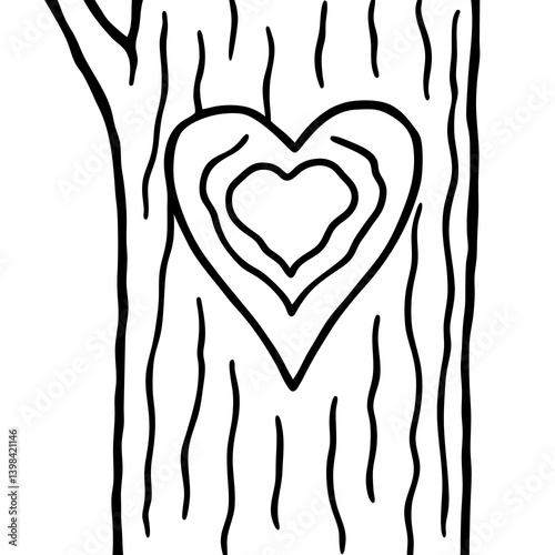 Tree Bark Textured Line Art with Heart Engraving