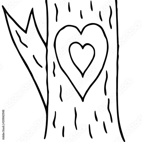 Tree Bark Textured Line Art with Heart Engraving