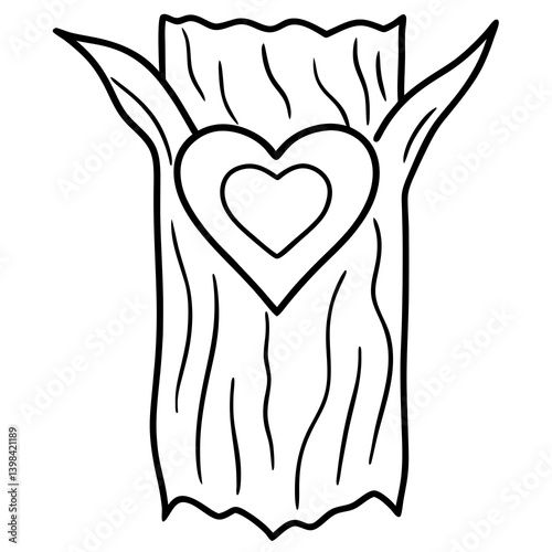 Tree Bark Textured Line Art with Heart Engraving