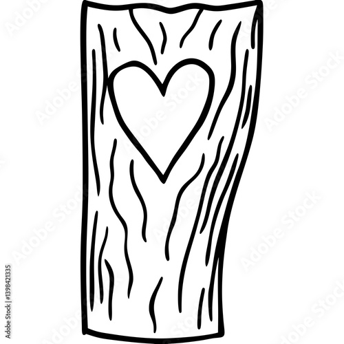 Tree Bark Textured Line Art with Heart Engraving