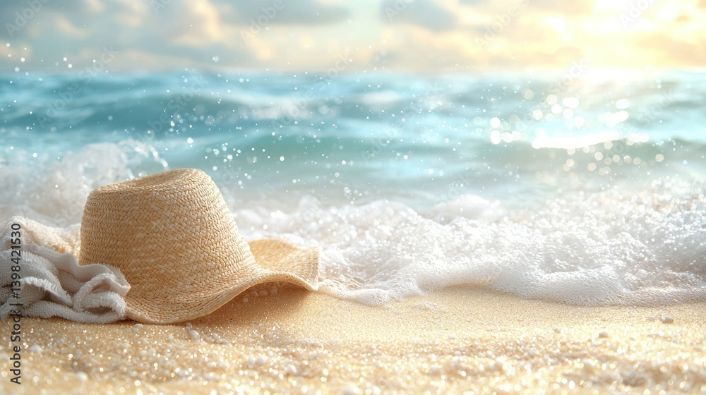 Fototapeta premium Summer Beach Hat and Waves