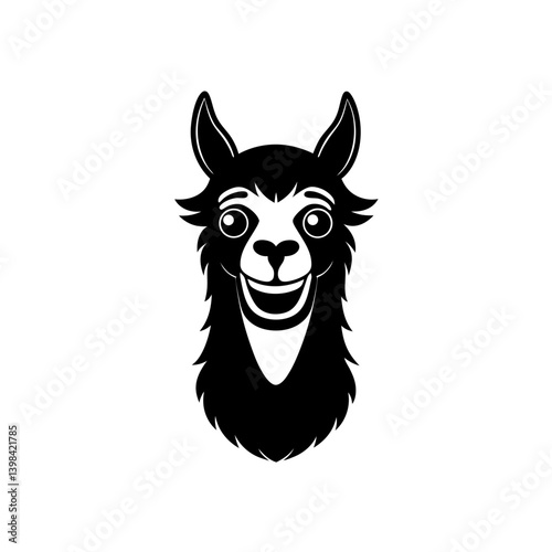 Black Silhouette Llama Head Mascot with a Big Cheerful Smile vector illustration