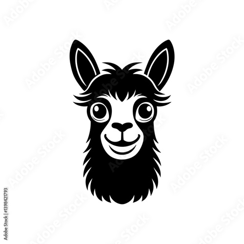 Black Silhouette Llama Head Mascot Featuring a Kind Friendly Expression vector illustration