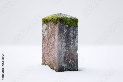 old weathered gravestone stands alone isolated on pure white background