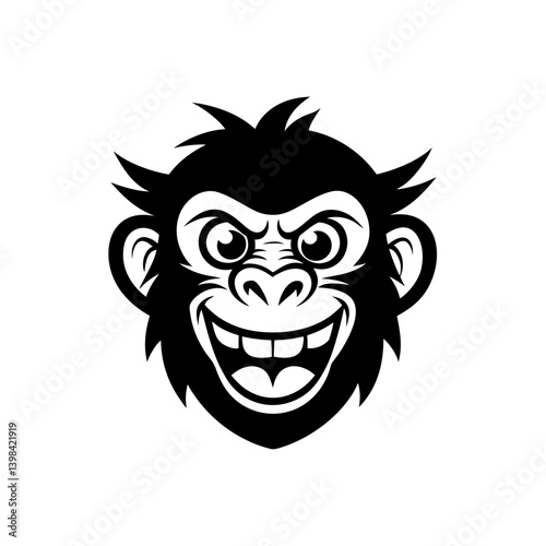 Black Silhouette Monkey Head Mascot Showing Exaggerated Cartoon Features vector illustration
