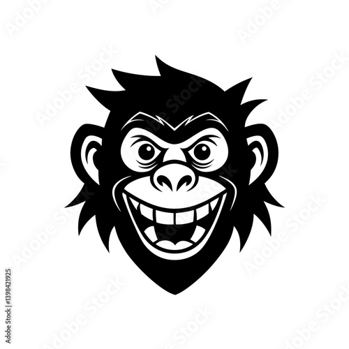 Black Silhouette Monkey Head Mascot with Exaggerated Funny Features vector illustration