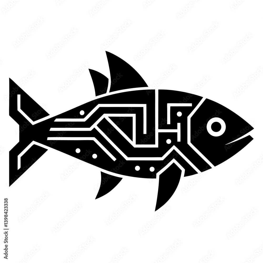 Obraz premium Cybernetic Fish Digital Circuit Design