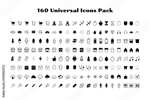 A set of 160 universal black icons pack