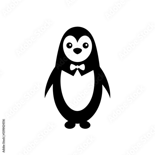 Black Silhouette Penguin Head Mascot with Rounded Body Shape vector illustration
