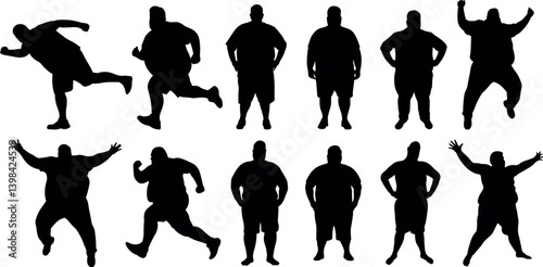 Set of Fat Man Silhouette Illustrations Isolated on White Background