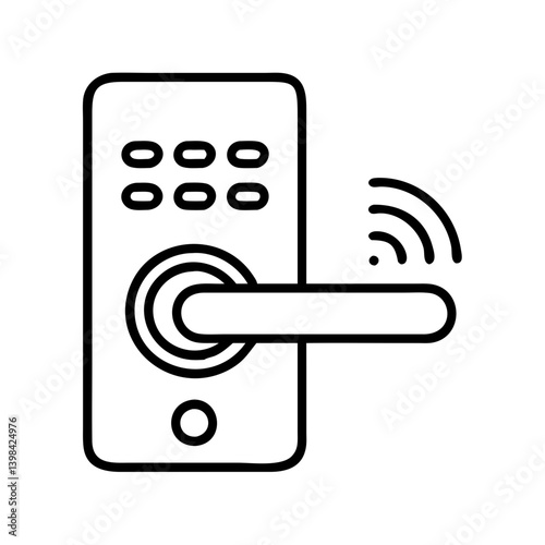 Smart door lock with keypad and handle for home security and access control system outline