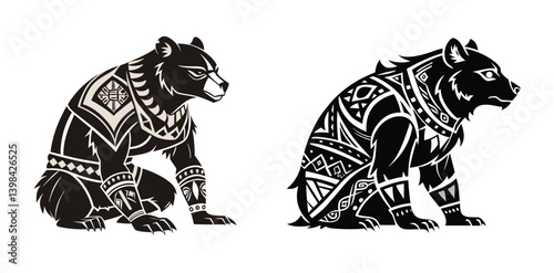 Canvas Print A dynamic silhouette of a puma leaping, body covered in layered indigenous Centr