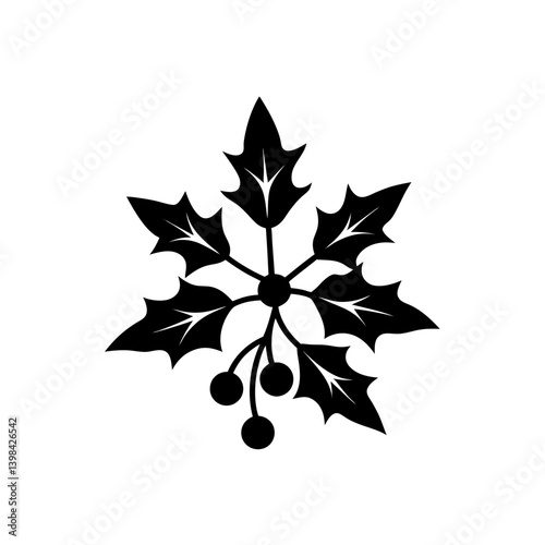 Black Silhouette Elegant Mistletoe Branch Icon vector illustration