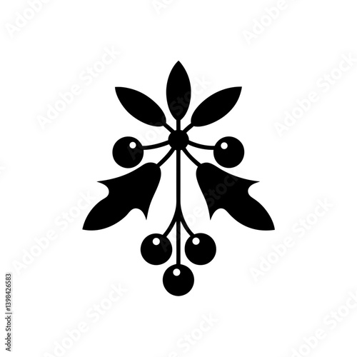 Black Silhouette Festive Mistletoe Icon Holiday Decoration vector illustration
