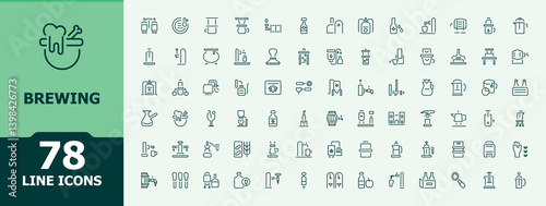 Brewing icon set in linear style. Includes thin line symbols drink, malt, hop, bar, beer, brew and more. Minimal linear icons. Glass icon collection. Editable stroke collections.
