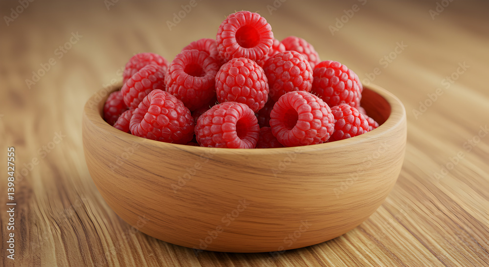 Bowl Of Fresh Organic Raspberries On A Rustic Wooden Surface Bowl Of Fresh Organic Raspberries On A Rustic Wooden Surface