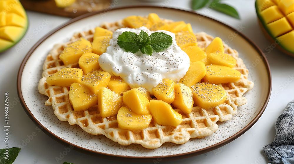 Delicious Mango Waffles with Whipped Cream: A Sweet Treat for Your Taste Buds Delicious Mango Waffles with Whipped Cream: A Sweet Treat for Your Taste Buds