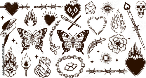 Retro Y2K star elements. Universal shapes for design, projects, posters, banners and business cards. Elements collection
