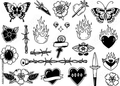 Retro Y2K star elements. Universal shapes for design, projects, posters, banners and business cards. Elements collection
