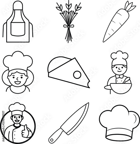 set of funny cartoon chef