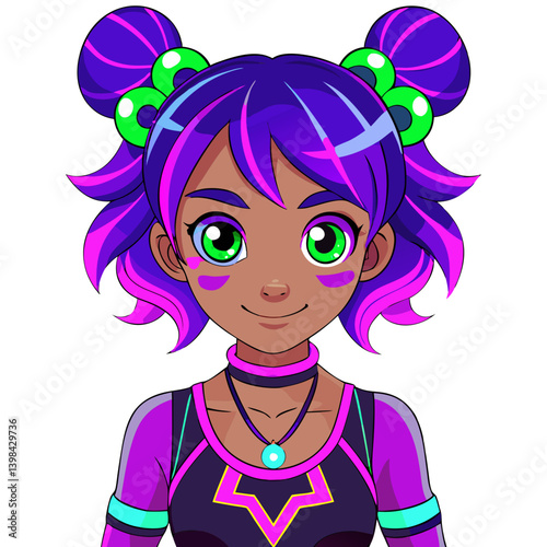Vibrant Anime Girl Character with Colorful Hair and Playful Expression