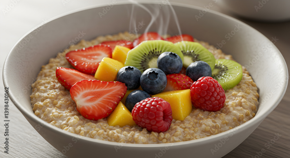 Delicious Bowl Of Oatmeal Porridge Topped With Fresh Healthy Fruits Delicious Bowl Of Oatmeal Porridge Topped With Fresh Healthy Fruits