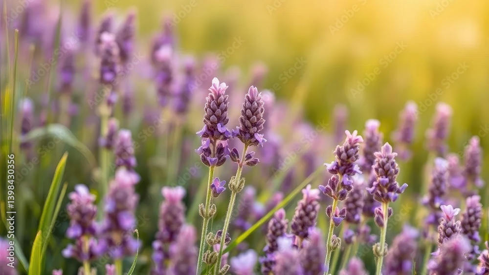 Delicate lavender sprouting from the ground in a summer field, flowers landscape, summer flowers Delicate lavender sprouting from the ground in a summer field, flowers landscape, summer flowers